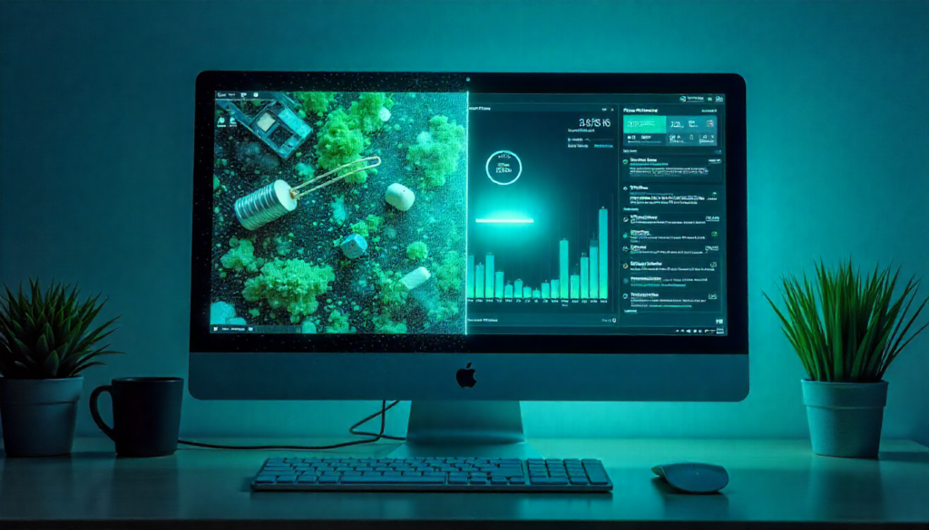 Comparison between a slow, cluttered computer and an optimized, fast-running PC showing performance difference