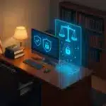 Modern law firm office with integrated AI security technology